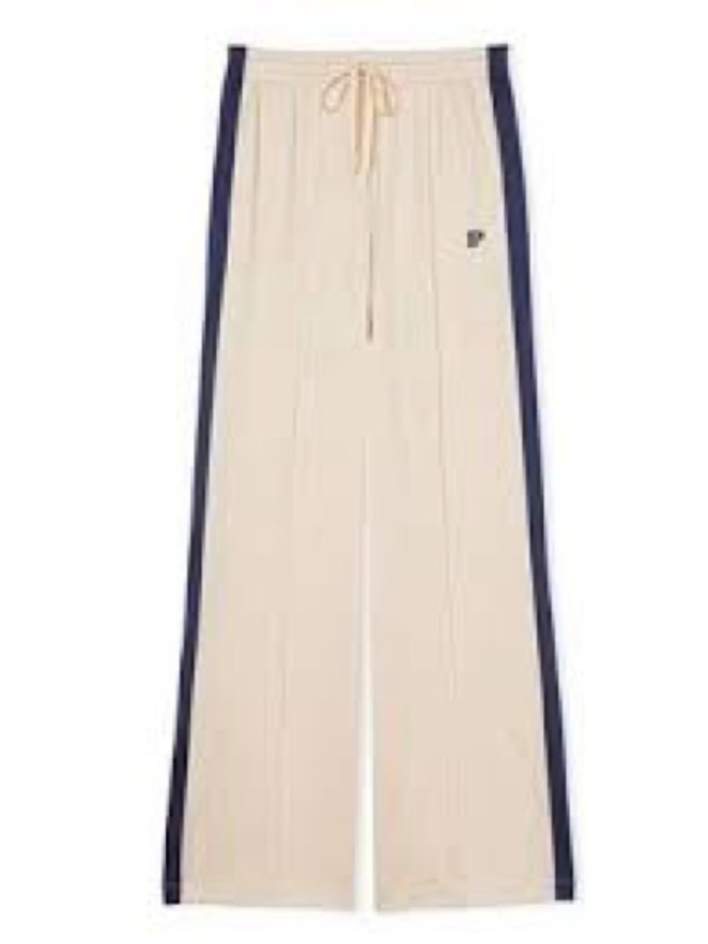 PINK Victoria's Secret Cream Wide-Leg Track Pants with Navy Side Stripe